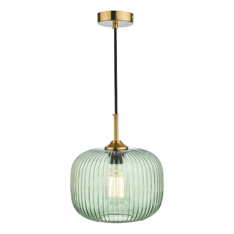 Dar Lighting Demarius 1 Light Pendant Green Glass Bronze Detail • DEM0124