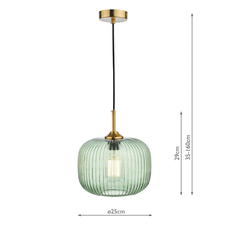 Dar Lighting Demarius 1 Light Pendant Green Glass Bronze Detail • DEM0124