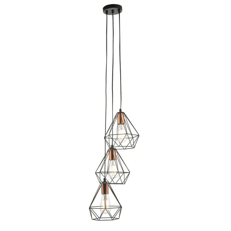 Dar Lighting Deyon 3 Light Cluster Pendant Black & Copper • DEY0322