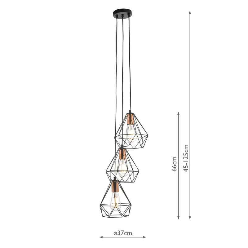 Dar Lighting Deyon 3 Light Cluster Pendant Black & Copper • DEY0322