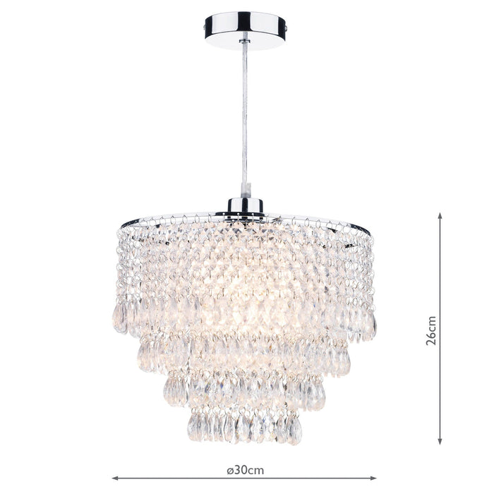 Dar Lighting Dionne Non Elec Pendant Polished Chrome Clear Droppers • DIO6508