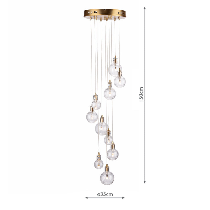 Dar Lighting Dita 10 Light Cluster Pendant Brass & Glass • DIT2342