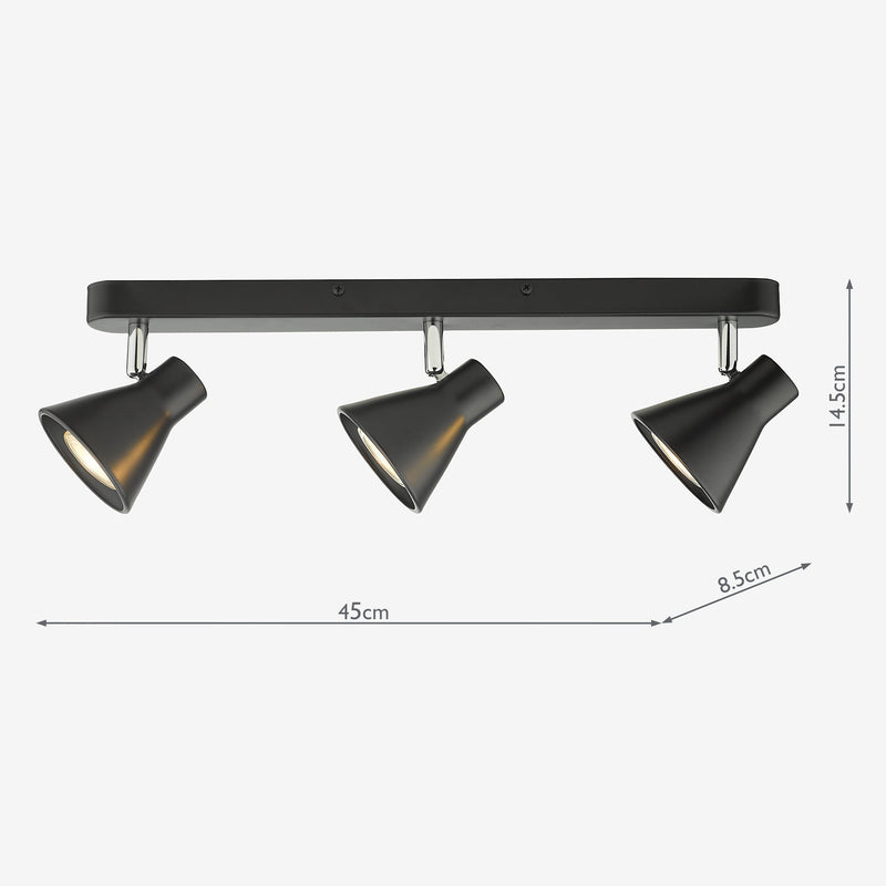 Dar Lighting Diza 3 Light Bar Spotlight Matt Black • DIZ7322