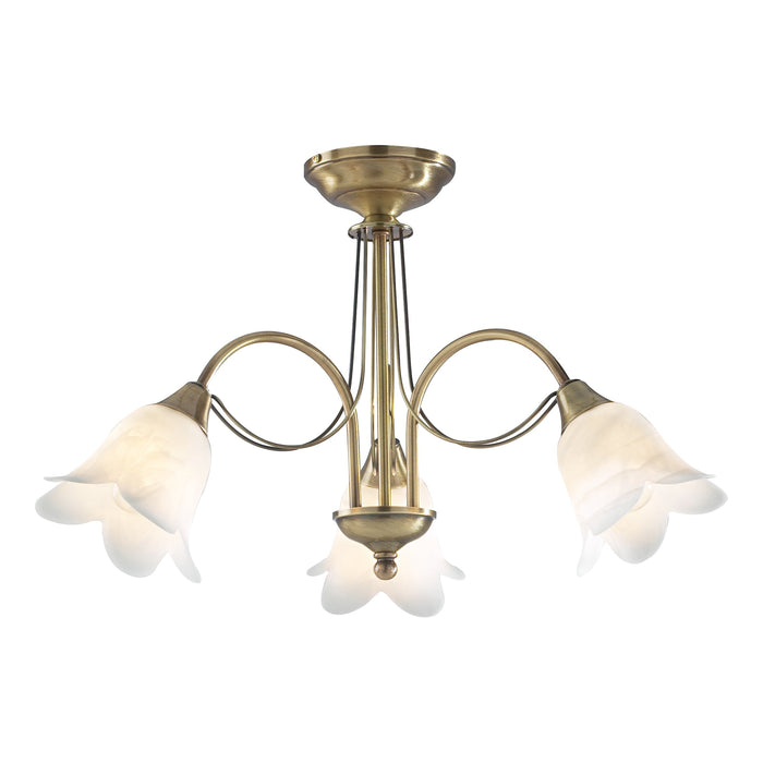 Dar Lighting Doublet 3 Light Semi Flush Antique Brass complete with Alabaster Glass • DOU0375