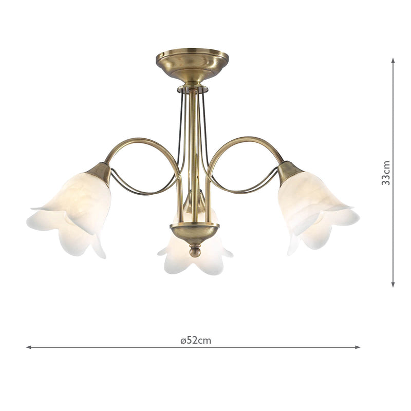 Dar Lighting Doublet 3 Light Semi Flush Antique Brass complete with Alabaster Glass • DOU0375