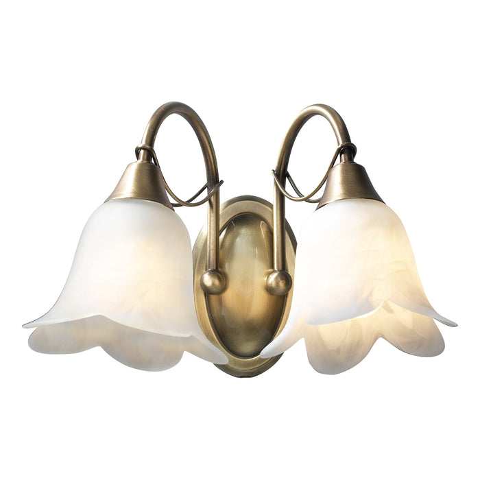 Dar Lighting Doublet Double Wall Bracket Antique Brass complete with Alabaster Glass • DOU0975