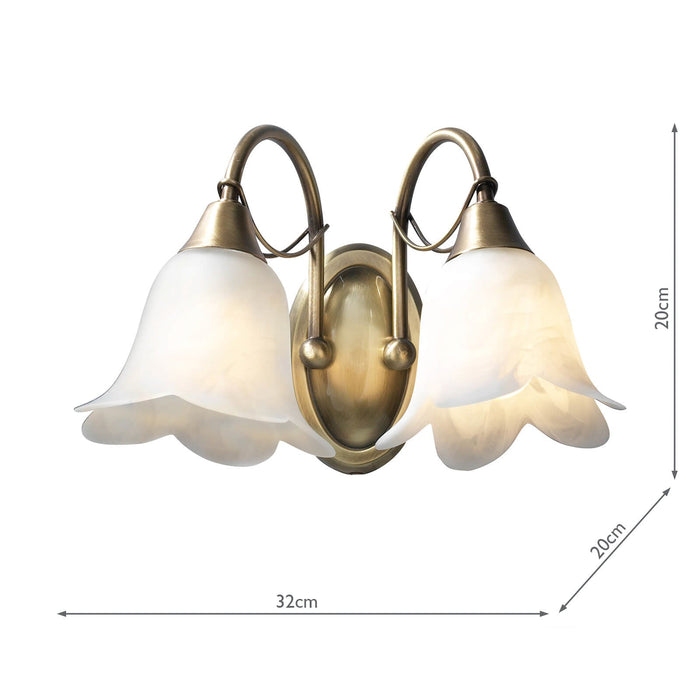 Dar Lighting Doublet Double Wall Bracket Antique Brass complete with Alabaster Glass • DOU0975