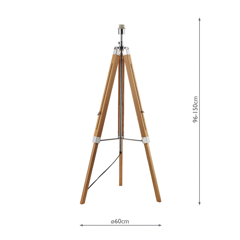 Dar Lighting Easel Tripod Floor Lamp Light Wood Polished Chrome Base Only • EAS4943