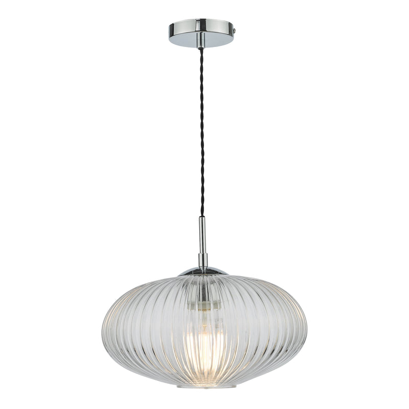 Dar Lighting Edmond 1 Light Single Pendant Polished Chrome Ribbed Glass • EDM0150