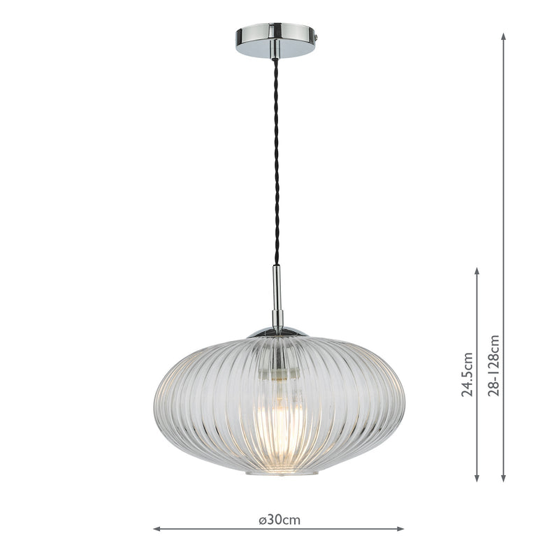 Dar Lighting Edmond 1 Light Single Pendant Polished Chrome Ribbed Glass • EDM0150
