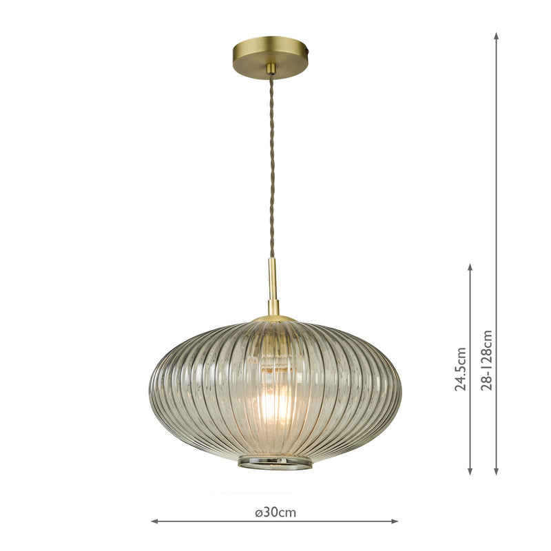 Dar Lighting Edmond 1 Light Pendant Smoked Glass Antique Brass Detail • EDM0175