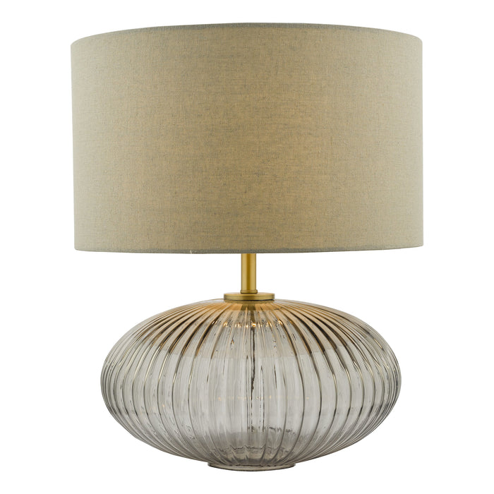 Dar Lighting Edmond Table Lamp Smoked Glass Antique Brass Detail With Shade • EDM4275