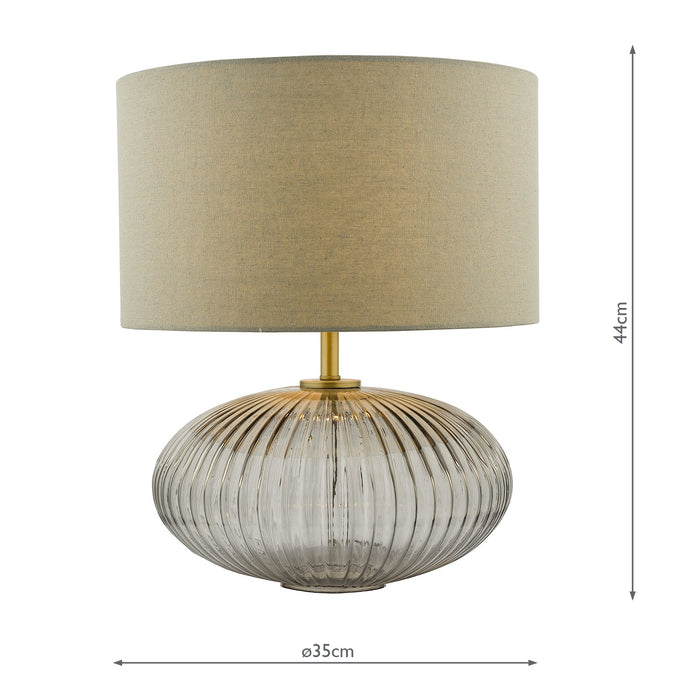 Dar Lighting Edmond Table Lamp Smoked Glass Antique Brass Detail With Shade • EDM4275