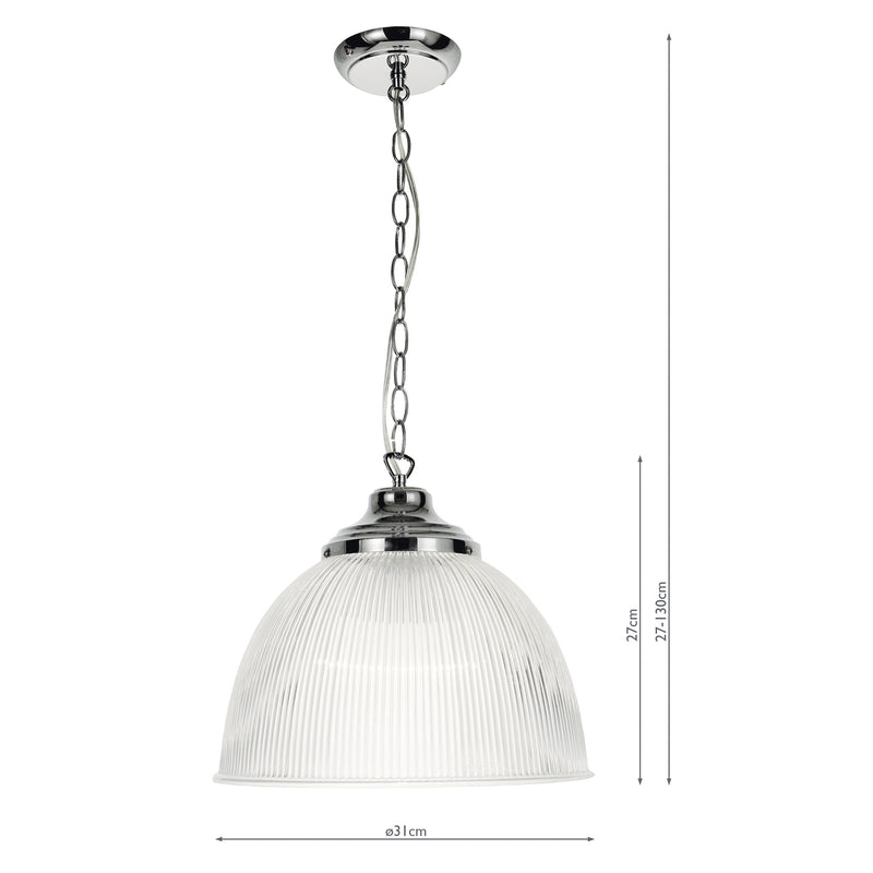 Dar Lighting Edna Pendant Ribbed Glass Polished Chrome • EDN0108