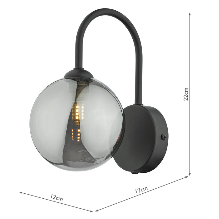 Dar Lighting Eissa Wall Light Matt Black Smoked Glass • EIS0722