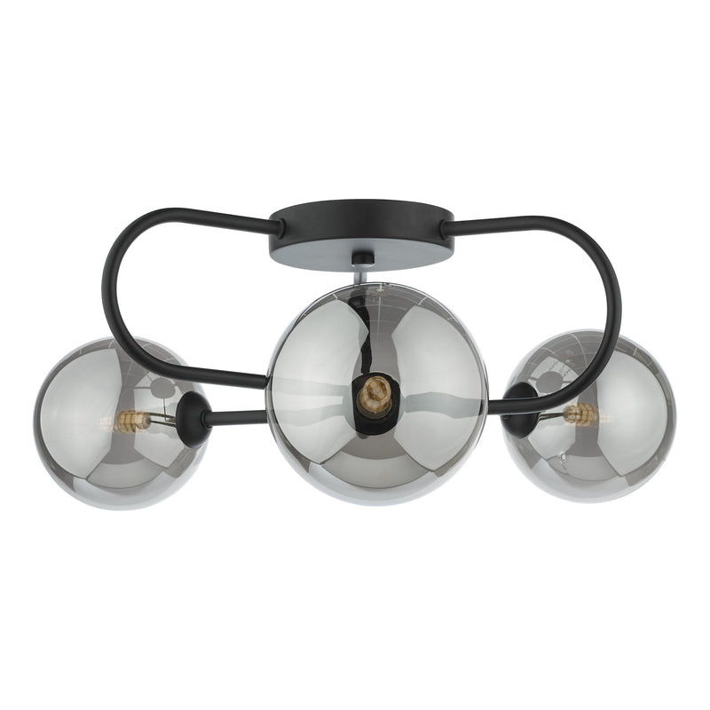 Dar Lighting Eissa 3 Light Semi Flush Matt Black Smoked Glass • EIS5322