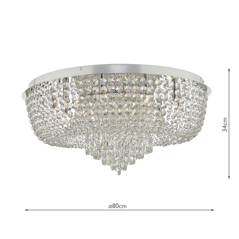 Dar Lighting Eitan 12 Light Beaded Flush Clear and Polished Chrome • EIT4808