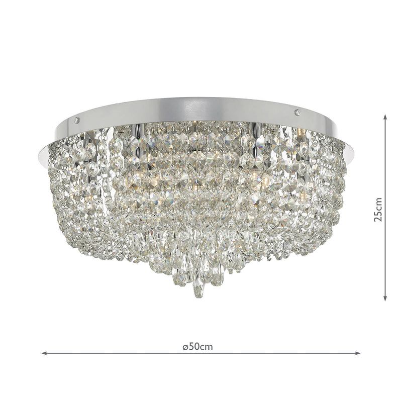 Dar Lighting Eitan 9 Light Beaded Flush Clear and Polished Chrome • EIT5008
