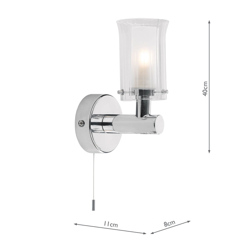 Dar Lighting Elba Bathroom Wall Light Polished Chrome Glass IP44 • ELB0750