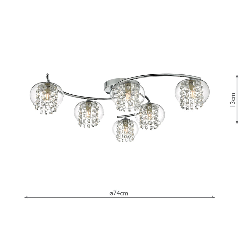 Dar Lighting Elma 6lt Semi Flush Polished Chrome & Crystal • ELM6450