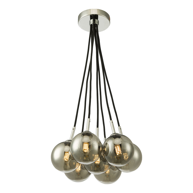 Dar Lighting Elpis 7 Light Cluster Pendant Polished Chrome Smoked Glass • ELP342-01