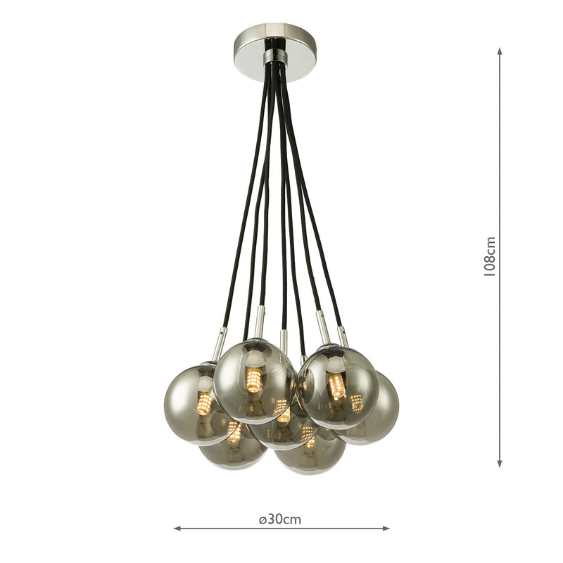 Dar Lighting Elpis 7 Light Cluster Pendant Polished Chrome Smoked Glass • ELP342-01