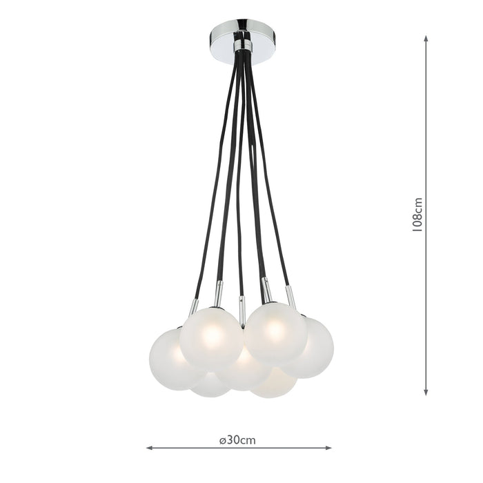 Dar Lighting Elpis 7 Light Cluster Pendant Polished Chrome Opal Glass • ELP342-02