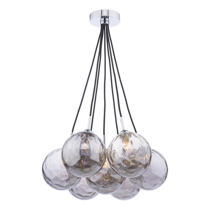 Dar Lighting Elpis 7 Light Cluster Pendant Polished Chrome Smoked Dimpled 150mm Glass • ELP342-10