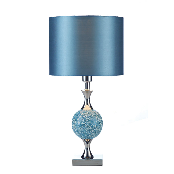 Dar Lighting Elsa Table Lamp Polished Chrome Blue Mosaic With Shade • ELS4223