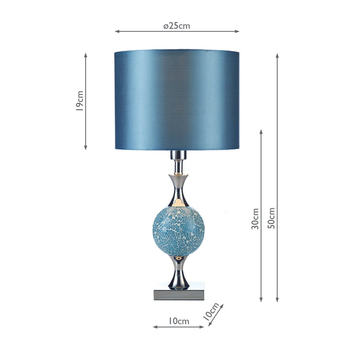 Dar Lighting Elsa Table Lamp Polished Chrome Blue Mosaic With Shade • ELS4223