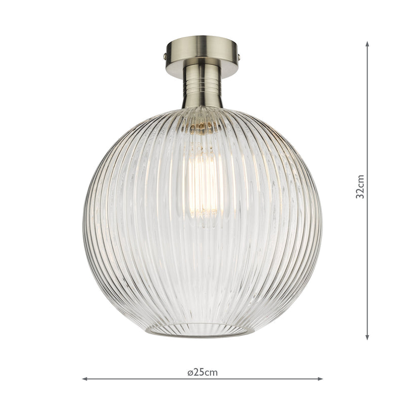 Dar Lighting Emerson Semi Flush Antique Chrome Round Ribbed Glass • EME4861-E02
