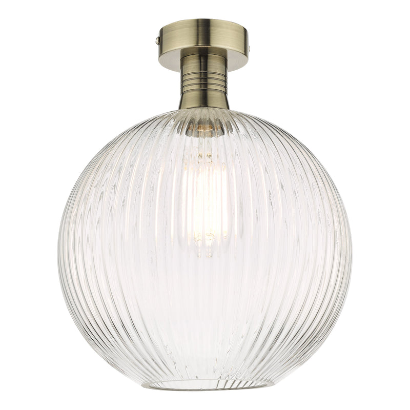 Dar Lighting Emerson Semi Flush Antique Brass Round Ribbed Glass • EME4875-E02