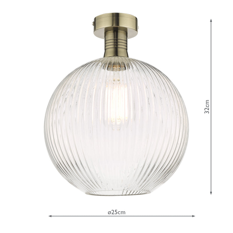 Dar Lighting Emerson Semi Flush Antique Brass Round Ribbed Glass • EME4875-E02