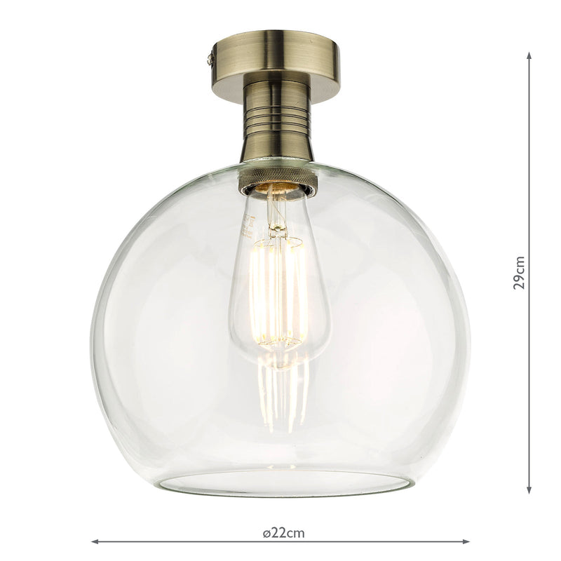 Dar Lighting Emerson Semi Flush Antique Brass Round Clear Glass • EME4875-E03