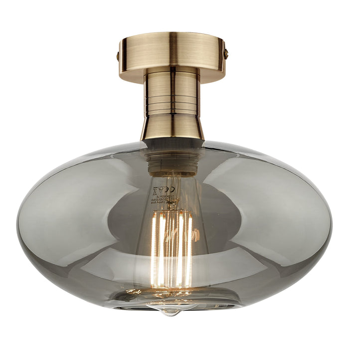 Dar Lighting Emerson Semi Flush Antique Brass Smoked Pumpkin Glass • EME4875-E04