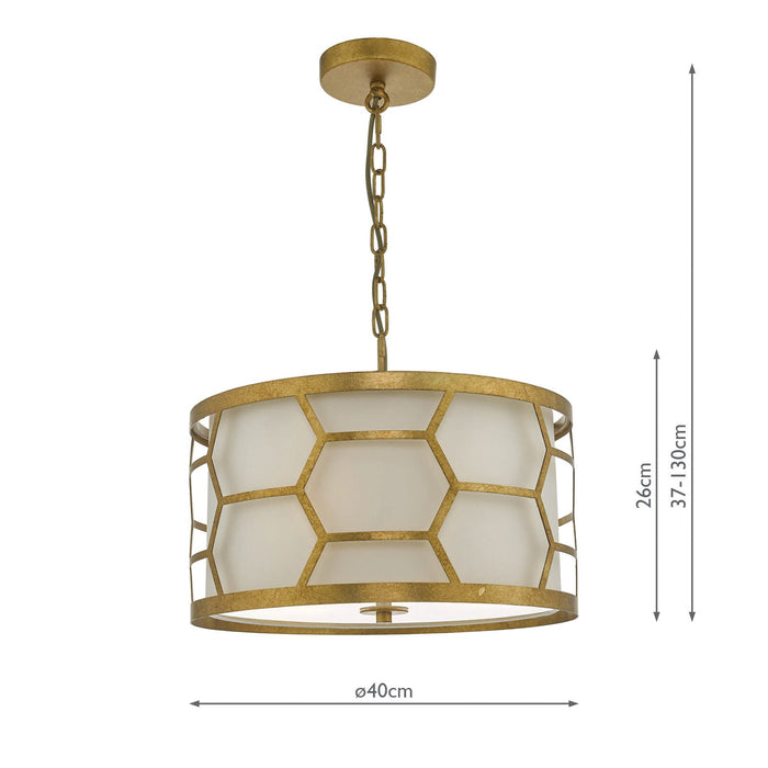 Dar Lighting Epstein 3 Light Pendant Gold With Ivory Shade • EPS0312