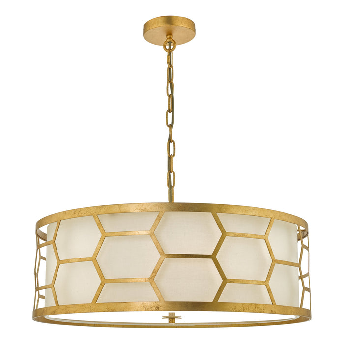 Dar Lighting Epstein 4 Light Pendant Gold With Ivory Shade & Glass Diffuser • EPS0412