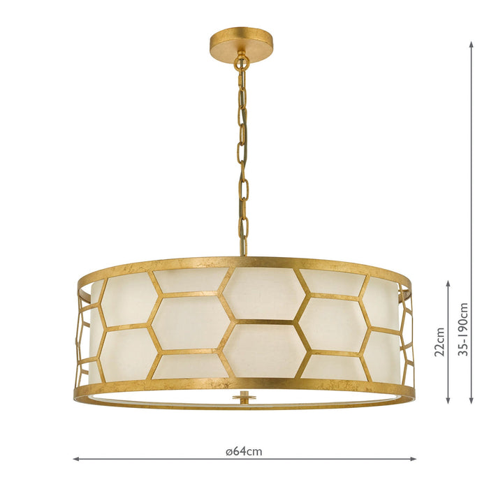 Dar Lighting Epstein 4 Light Pendant Gold With Ivory Shade & Glass Diffuser • EPS0412