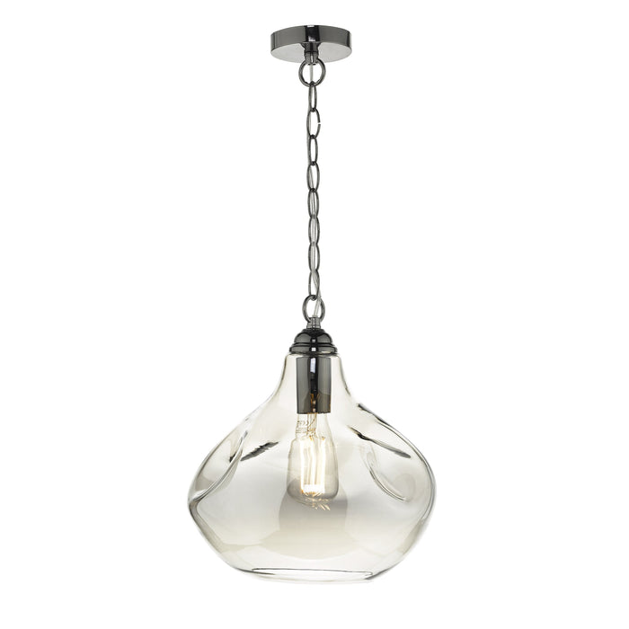 Dar Lighting Esarosa 1 Light Pendant Black Chrome And Smoked Glass • ESA0110