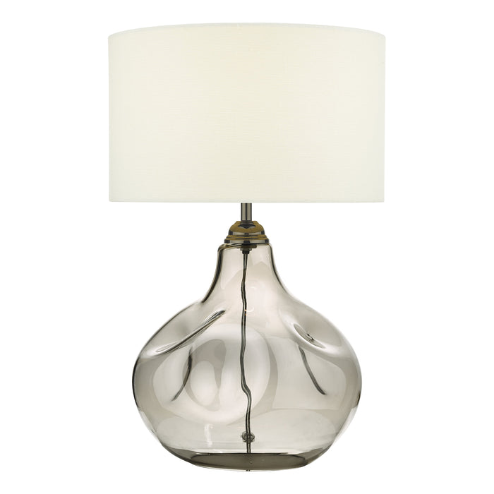 Dar Lighting Esarosa Table Lamp Smoked Glass with White Linen Shade • ESA4210