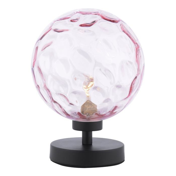 Dar Lighting Esben Table Lamp Matt Black Pink Dimpled 150mm Glass • ESB4122-13