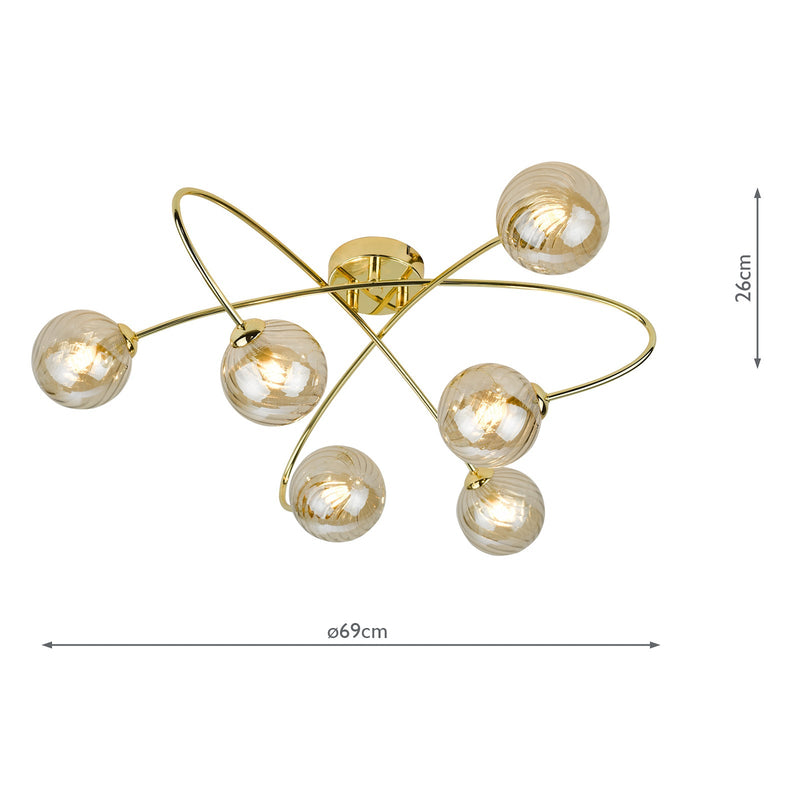 Dar Lighting Etta 6 Light Semi Flush Polished Gold Champagne Glass • ETT6435