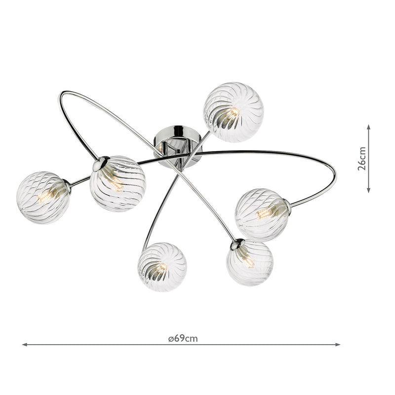 Dar Lighting Etta 6 Light Semi Flush Polished Chrome Clear Glass • ETT6450