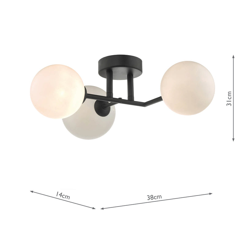 Dar Lighting Euan 3 Light Wall/Flush Light Black & Opal Glass • EUA3022