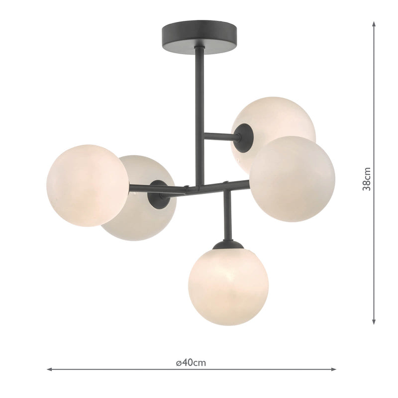 Dar Lighting Euan 5 Light Semi Flush Black & Opal Glass • EUA5422