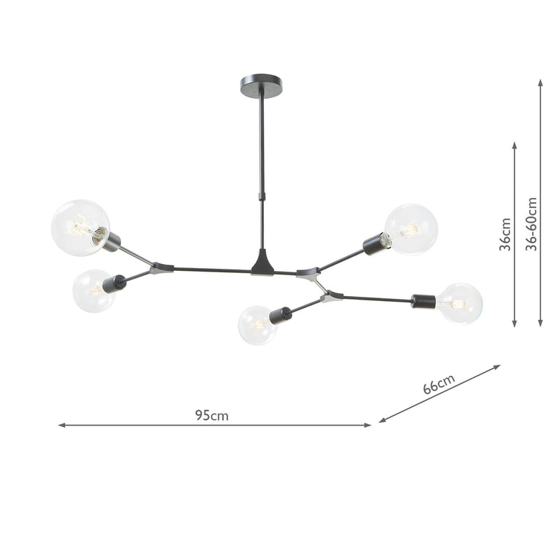 Dar Lighting Euphemia 5 Light Pendant Black • EUP0539