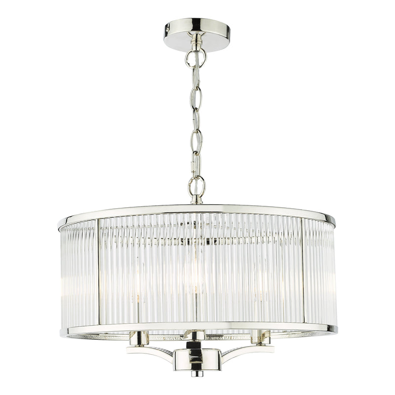 Dar Lighting Eveyln 3 Light Pendant Polished Nickel Glass • EVE0338
