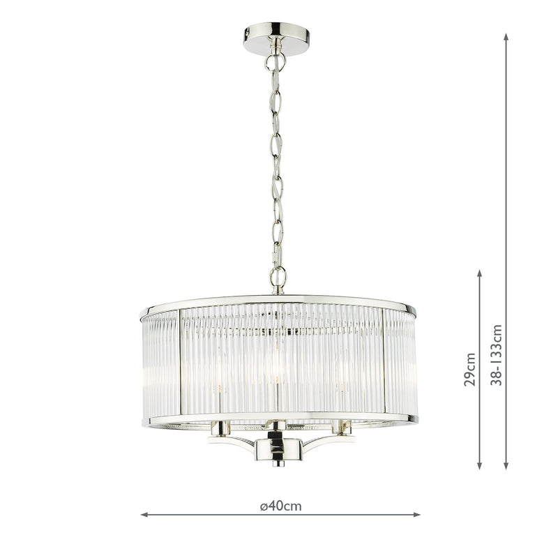 Dar Lighting Eveyln 3 Light Pendant Polished Nickel Glass • EVE0338