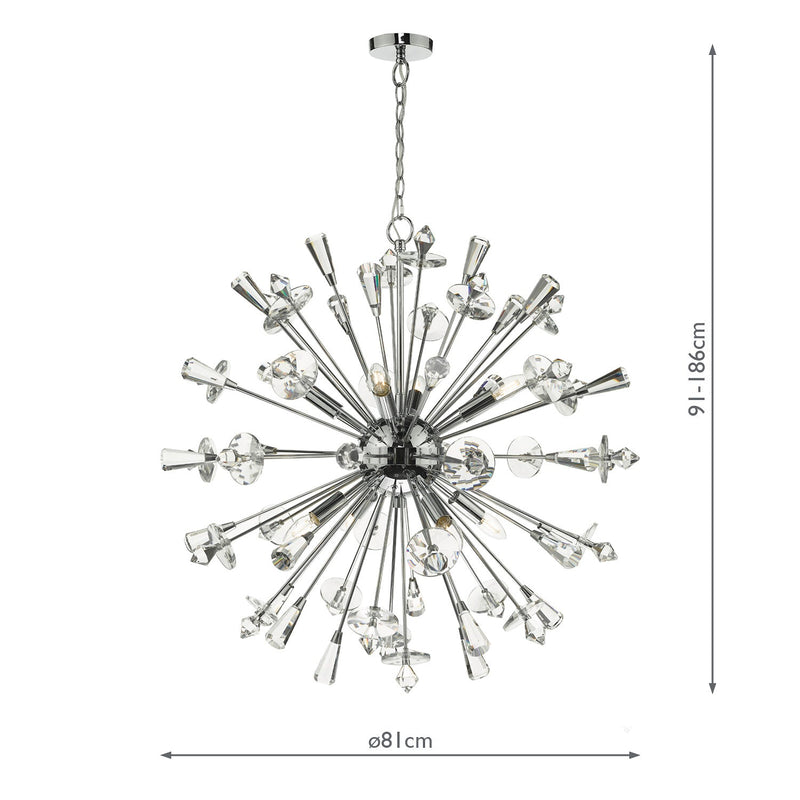 Dar Lighting Exodus 8 Light Pendant Polished Chrome Crystal • EXO0850