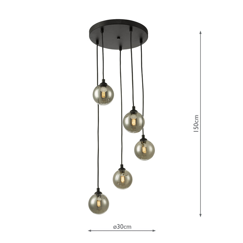 Dar Lighting Federico 5 Light Cluster Pendant Black Smoked Glass • FED0522-01